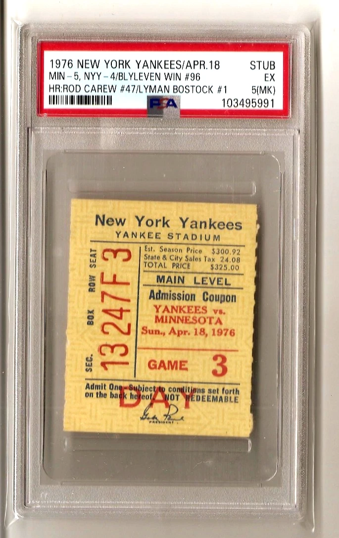 Baseball New York Yankees 1976 Vintage Sports Ticket Stubs for