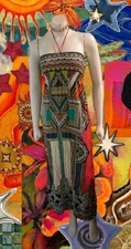 Boho Style Flying Tomatoes Sz M Multi Colored Tribal Aztec Pattern Maxi Dress