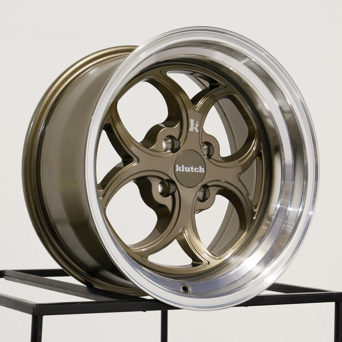 16x8 Klutch SL2 4x100 15 Bronze Machined Lip Wheels Rims Set(4