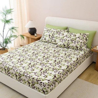 6-Piece Twin Size Bed Sheet Set - Deep Pocket, Green Leaf Pattern, Soft and