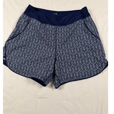 Lands End Womens Navy Geometric Print Board Shorts Swim Bottoms Pockets Sz M