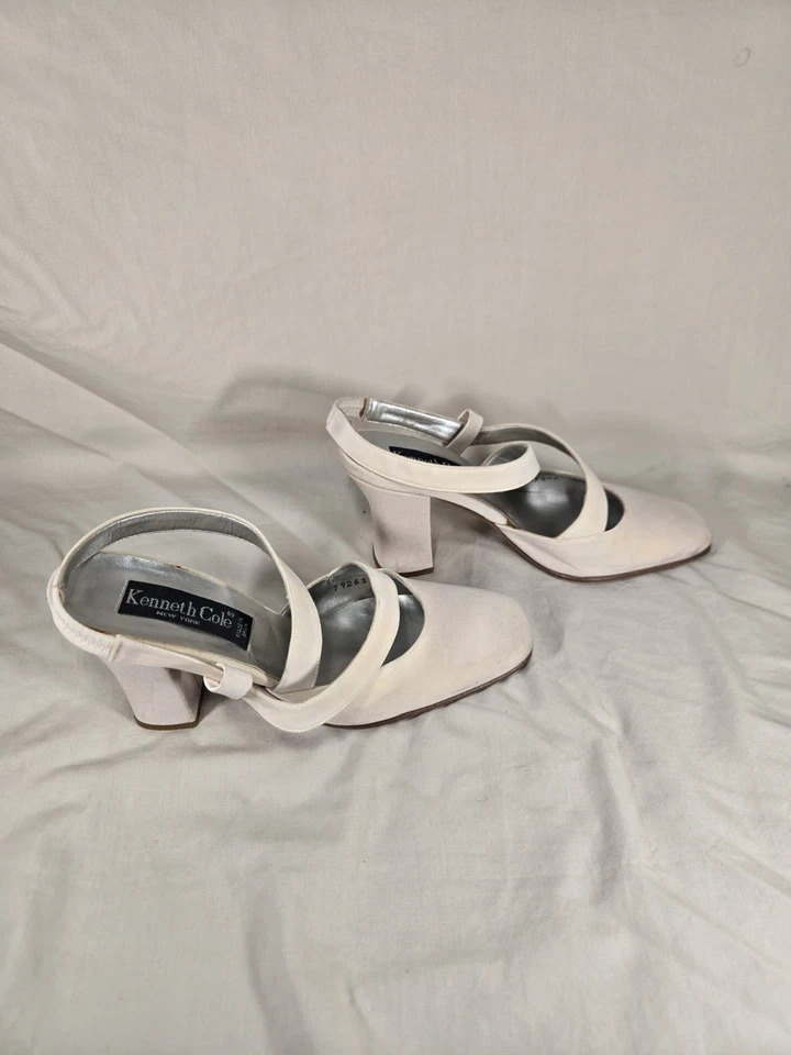Vintage Kenneth Cole Ivory Slingback Pumps Womens 6.5 Criss Cross Straps 90s Y2K - Image 2 of 4