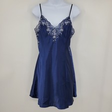 Fredericks of Hollywood Royal Blue Satin Lace Trim Chemise Nightie M Y2K Fairy