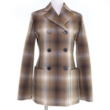 Christian Dior Ladies Jacket Wool Checked Double-Breasted Brown 38 Italy
