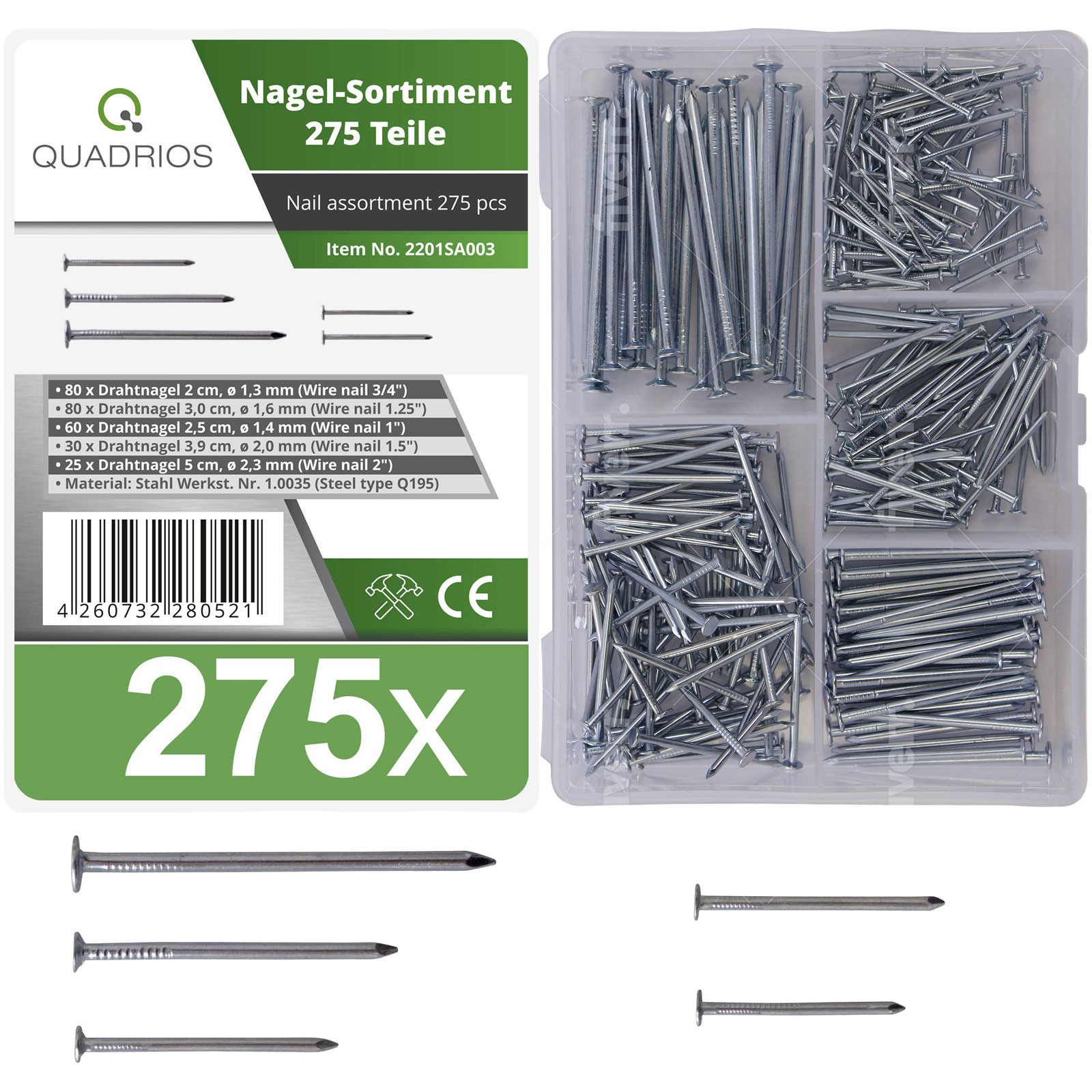 Quadrios 275 Piece Nail Assortment in a Compact Case