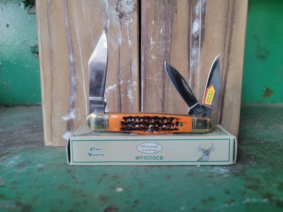 Cuchillo de bolsillo plegable de 3 hojas para cubertería cola blanca hoja de acero inoxidable Foto 3 de 4