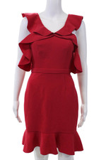 Rachel Zoe Womens Ruffled V-Neck Zippered Sleeveless Mini Dress Red Size 0