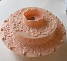 VINTAGE Sewing Box MCM PINK HARD PLASTIC LAZY SUSAN CAROUSEL CADDY Granny Chic