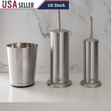 Stainless Steel Bathroom Set Trash Can Plunger Toilet Brush 3 Piece Set New
