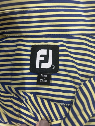 FootJoy Golf Polo Shirt Mens Large Blue YellowStriped Short Sleeve - Picture 5 of 6