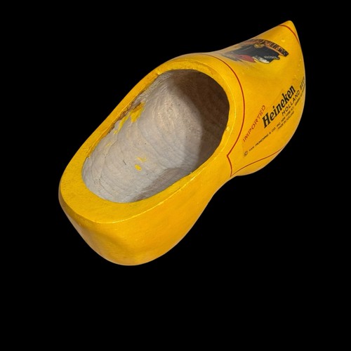 Zoccolo legno intagliato giallo 9" birra olandese Heineken importata anni 50 intagliato a mano - Foto 4 di 10