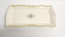 D Lusso Designs Couture Ceramic Serving Platter Dish White Gray