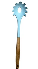 Pioneer Woman Timeless Silicon Pasta Spoon Ladle Soup Blue Haze Wood Handle