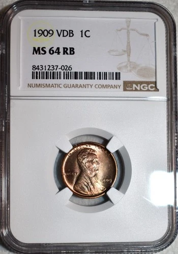 NGC MS-64 RB 1909-P VDB Lincoln Cent, Cartwheeling, Nearly Full-Red specimen.
