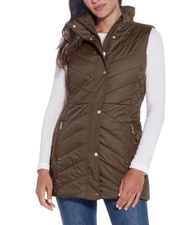 Weatherproof Women Quilted Sleeveless Jacket, Brown, M