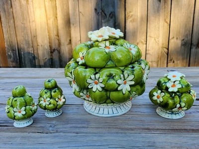 Vintage Inarco 1967 Sugar Bowl Cookie Jar Salt Pepper Shakers Green Apples 