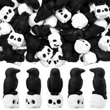50 Pcs Halloween Decor, Raven on Skull Figurine
