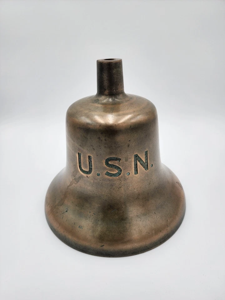 Campana de barcos de la Segunda Guerra Mundial enchapada en bronce de la Marina de los Estados Unidos de la Segunda Guerra Mundial Foto 2 de 4