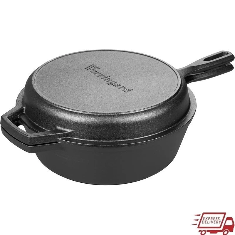 Versatile Cast Iron Dutch Oven Kitchen Skillet Deep Pan Stews Roasting Cooking