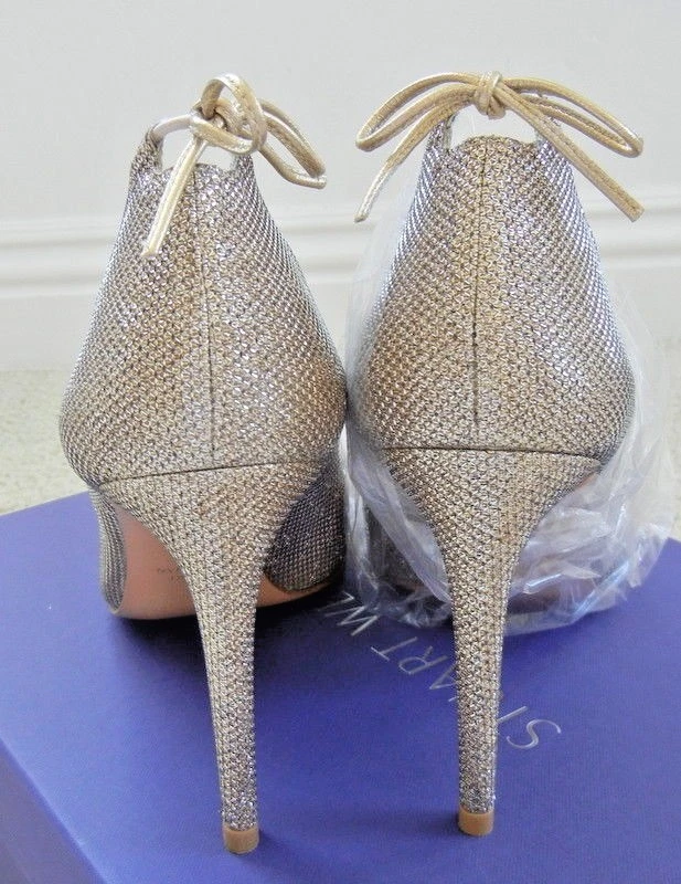 Bombas Stuart Weitzman nuevas en caja platino negro peekabow talla M 8,5 WW25291 Foto 3 de 4