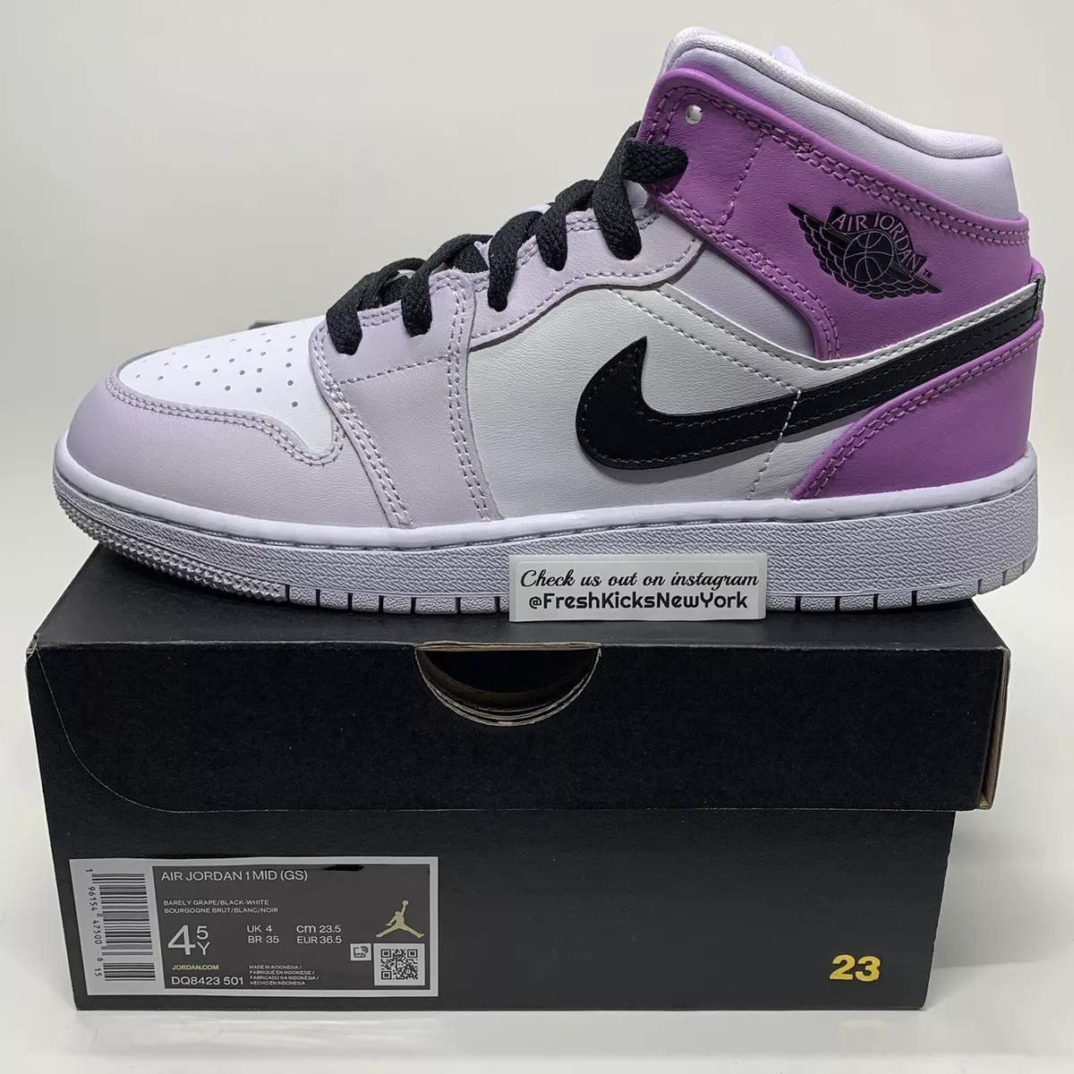 Jordan 1 Mid Barely Grape GS Size 4.5Y DQ8423-501 Nike Air Grade