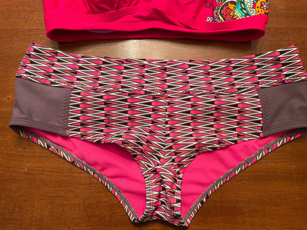 ATHLETA bathing suit lot HOT PINK bikini underwire top 32 B/C DOLPHIN SHORT  XS