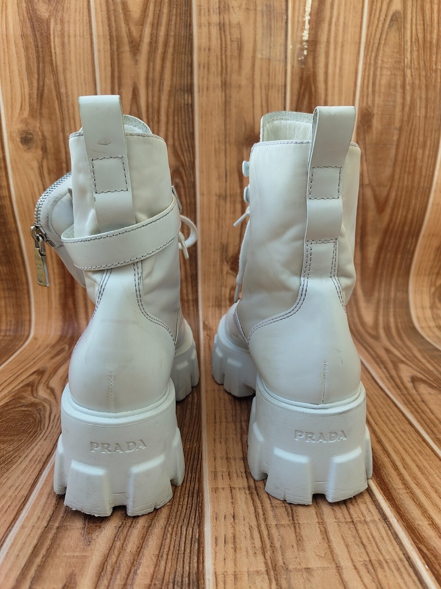 Prada Monolith Iconic White Leather Biker Boots EU 36 US 6 | eBay