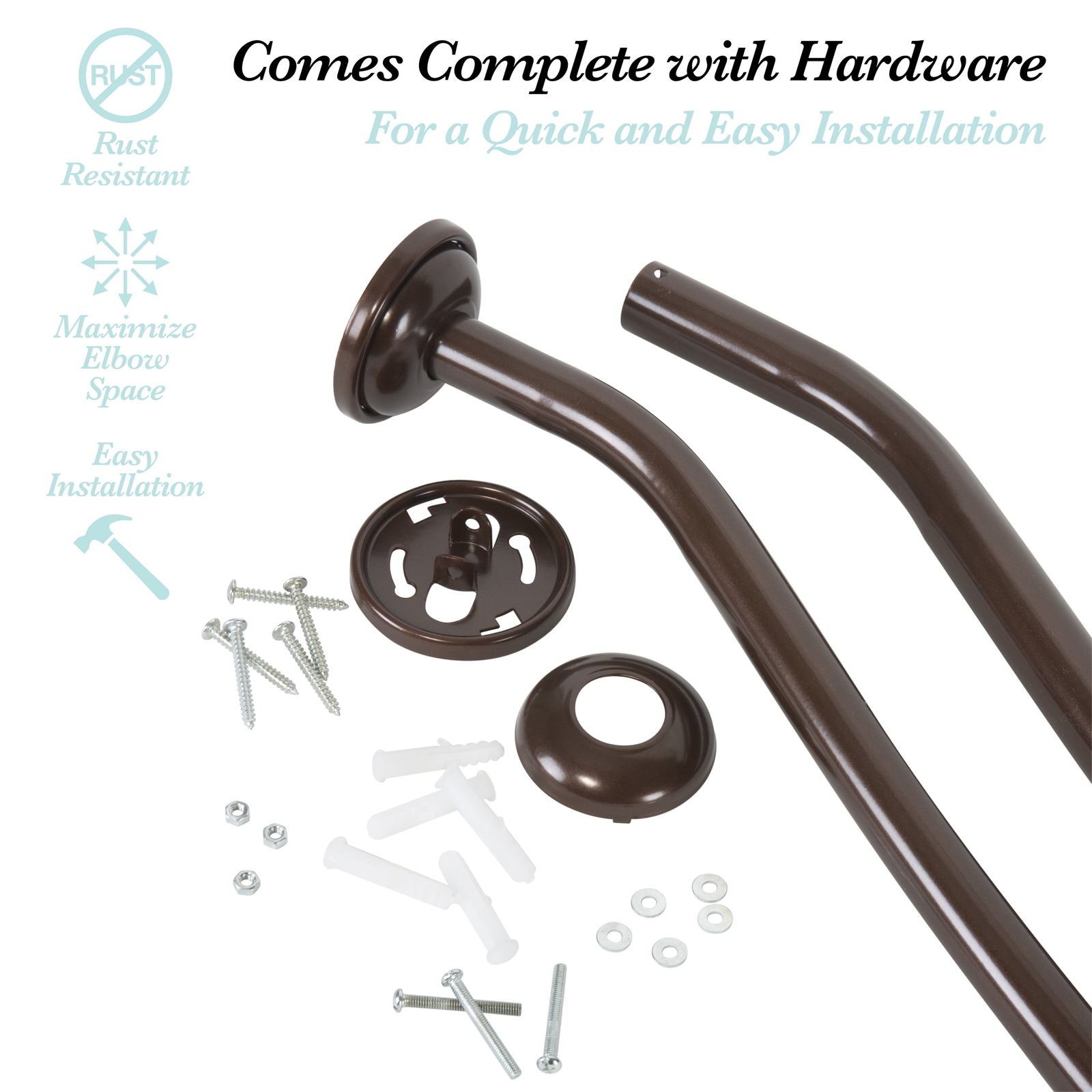 Bath Bliss 44" - 72" Wall Mountable Curved Adjustable Shower Rod in Bronze,iron