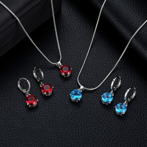 Stylish Jewelry 7 Colors Cubic Zircon Necklace And Earring Set For Women Girls - Picture 6 of 13