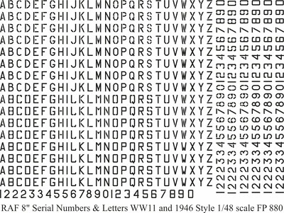 FANTASY PRINTSHOP Raf Serielle Zahlen Und Buchstaben 20.3cm Aufkleber Für WW11 & 1946 Schwarz 1/48