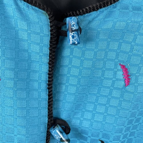 JULIA KIM Womens L Turquoise Blue Jacket Colorful Floral Button Front Lined - Picture 7 of 12