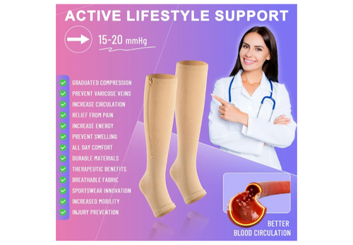 Zipper Open Toe Compression Socks-2 Pairs Calf Knee 15-20 mmHg Compression So... - Picture 3 of 4