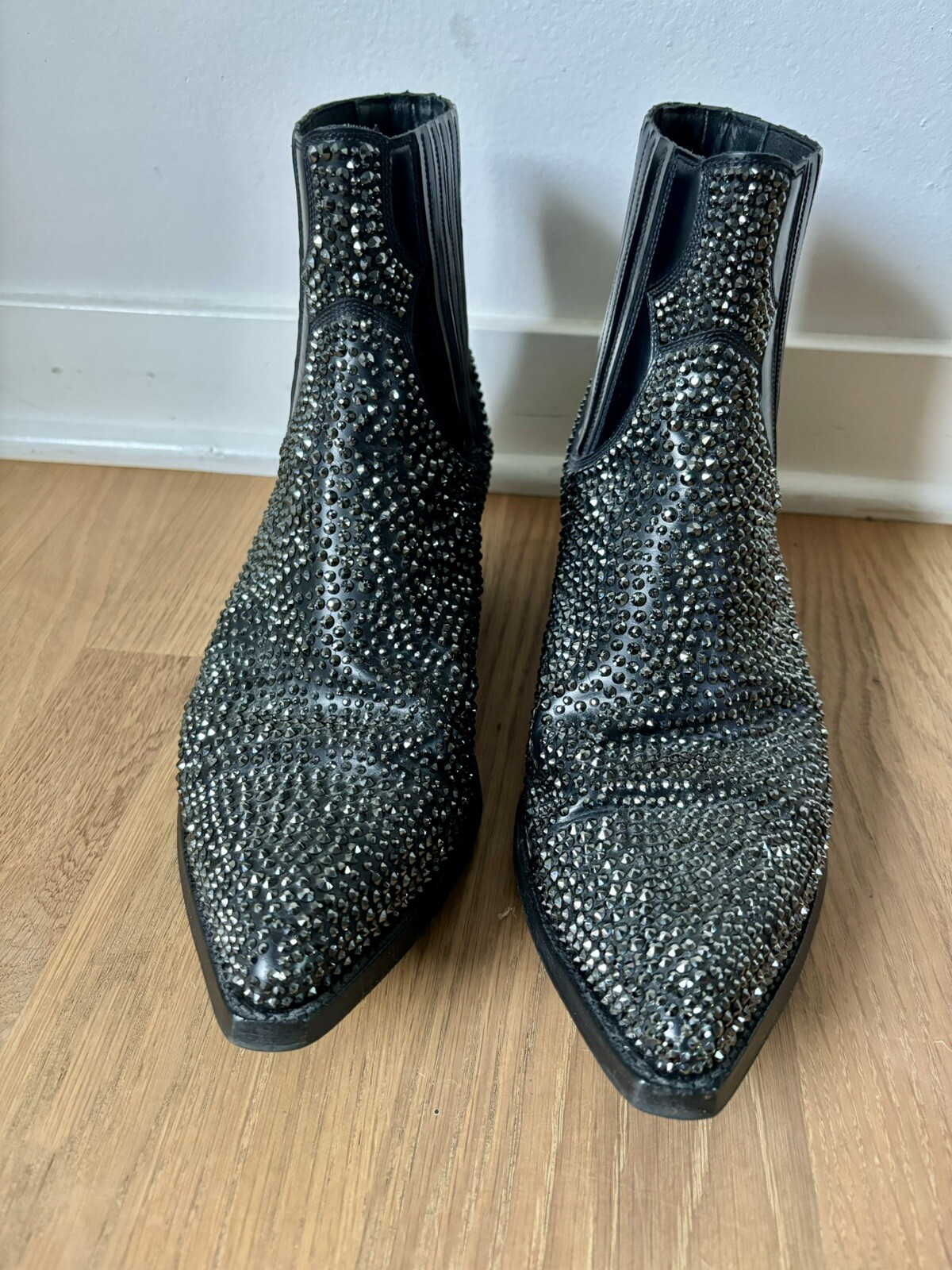 Raro!!!! Stivali Saint Laurent Lukas in pelle nera con strass Swarovski taglia EU 44