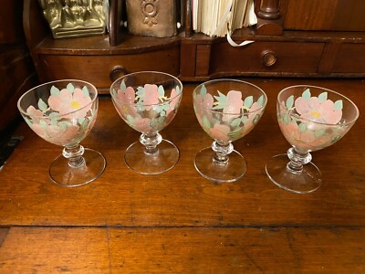 VINTAGE FRANCISCAN DESERT ROSE SET of WINE LIQUEUR GLASSES 3” BROWN STEM 
