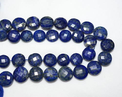 Lapis Lazuli 12mm Faceted Coin Shape Gemstone Beads 10 Inch Strand - 第 4/4 張圖片