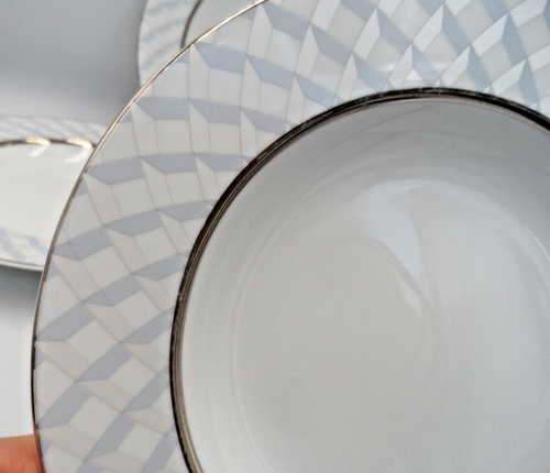 Bernardaud France Paradise Soup Dish's x 4, Geo 3D Pattern Silver Trim, Blue 9in - 第 7/15 張圖片