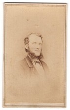 Antique CDV Circa 1860s Handsome Bearded Man In Suit And Bow Tie Unmarked
