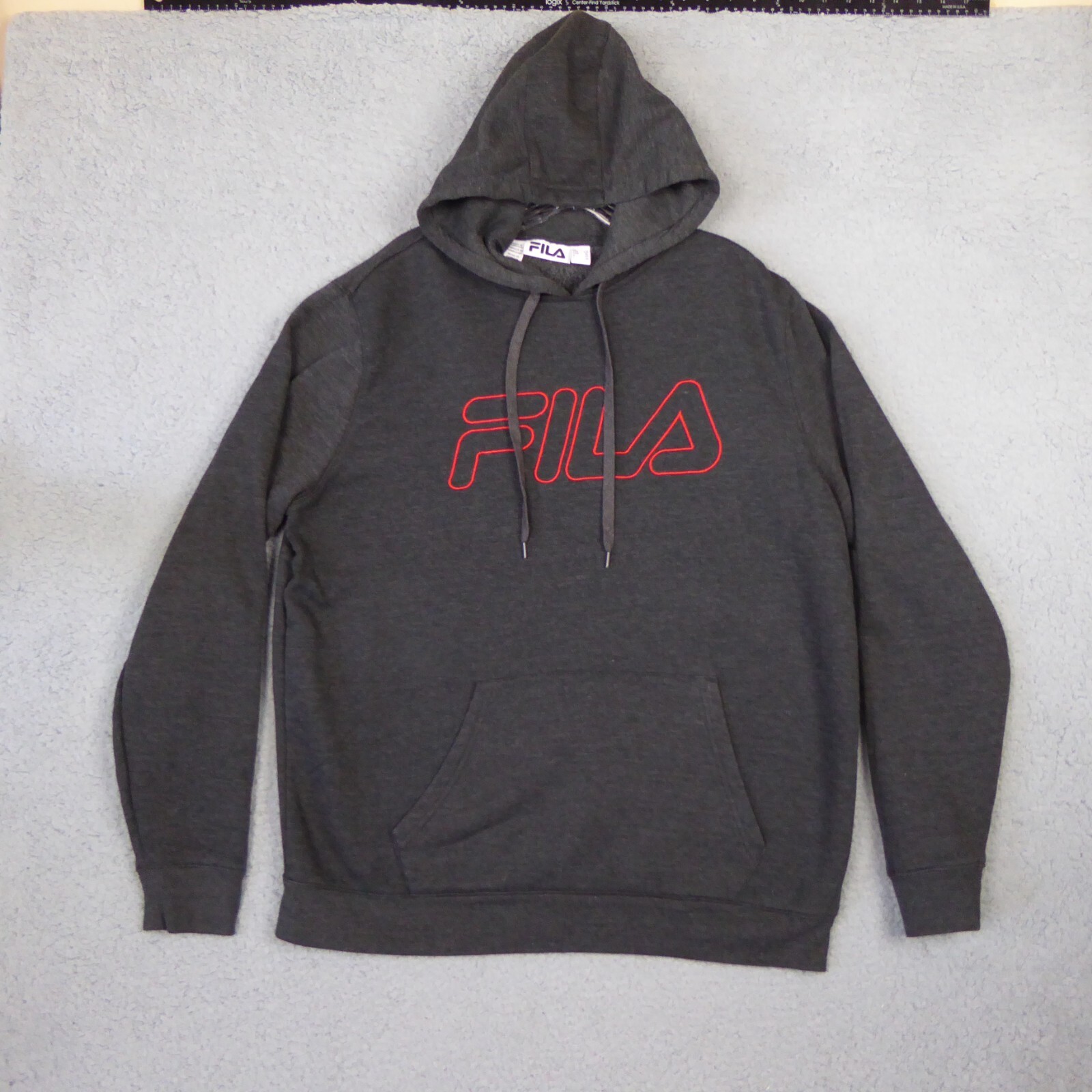 FILA Felpa con Cappuccio Uomo Grande Grigio Manica Lunga Pullover Felpa Tasche