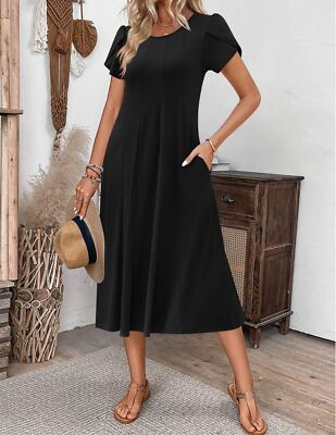 Plus Size Summer Dress for Women Causal Tshirt Dress with Pockets Pleated Mid... | eBay Plus Size Summer Dress for Women Causal Tshirt Dress with Pockets Pleated Mid... | eBay