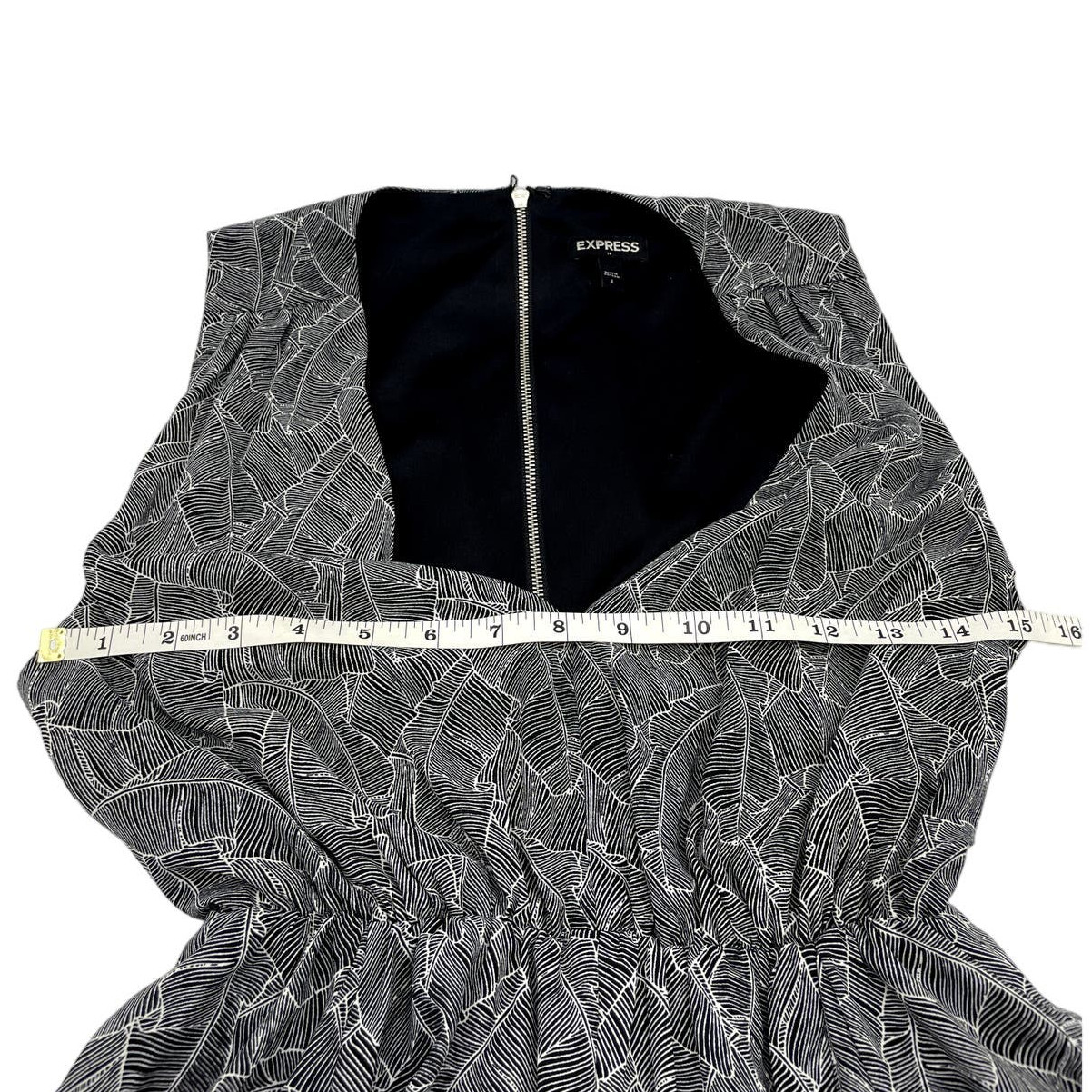 Express Open Back Black Leaf Pattern Dress - image 3