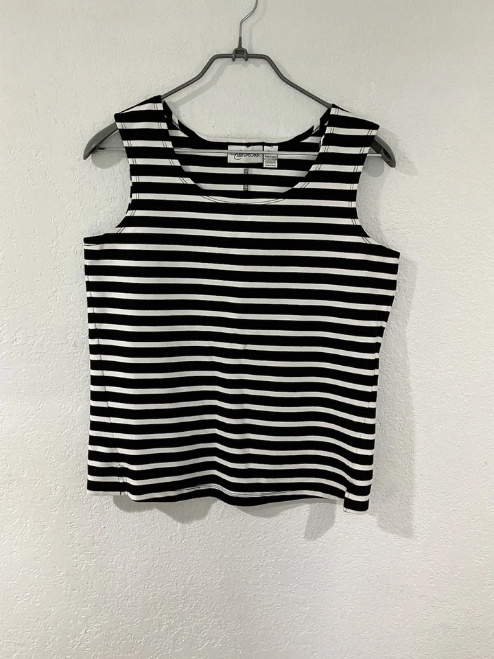 Camiseta sin mangas Cali And York Petite mediana para mujer negra blanca carrera negocios U4 Foto 3 de 4