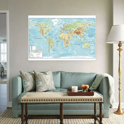 Turkish World Topographical Map Poster Prints 36x24inch - Picture 1 of 12