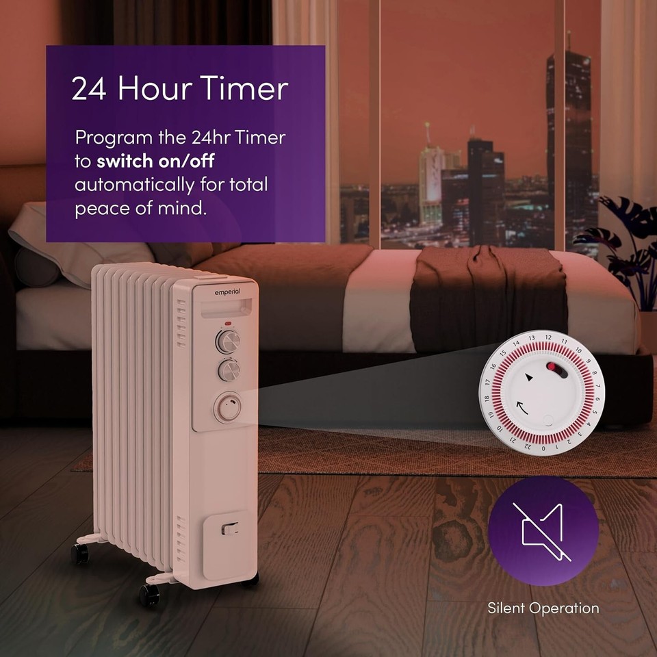 Emperial Oil Filled Radiator 11 Fin Electric Heater Portable Thermostat ...