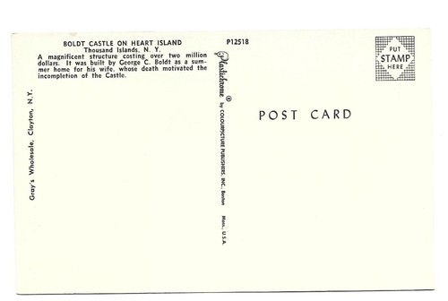 Boldt Castle Built by George C Boldt onHeart Island 1000 Islands NY Postcard - Bild 2 von 2