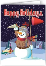 Snowman Airplane Theme Christmas Card - 18 Cards & Envelopes -  80019