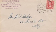 New York Brooklyn Sta. B 1902 numeral duplex  1893-1947  Violet hs corner card H