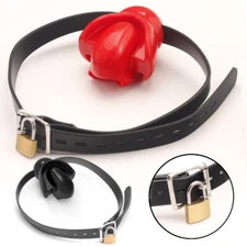 Silicone Open Mouth Gag Tongue Fix Fetish Dilator Ball Oral For Couple with Lock