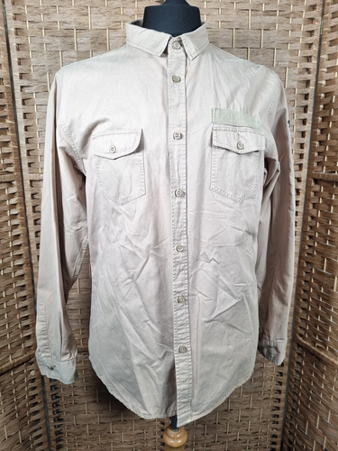 Brave Soul Herren Langarm Freizeithemd, beige braun, Größe XL, Armaufnäher FAB
