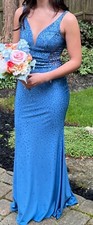 Faviana Size 0 Blue Beaded Evening Gown Prom Dress Formal
