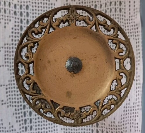 Vintage Ornate Brass Candlestick Pillar Large Tall 15” Filigree Original Patina - Picture 5 of 5